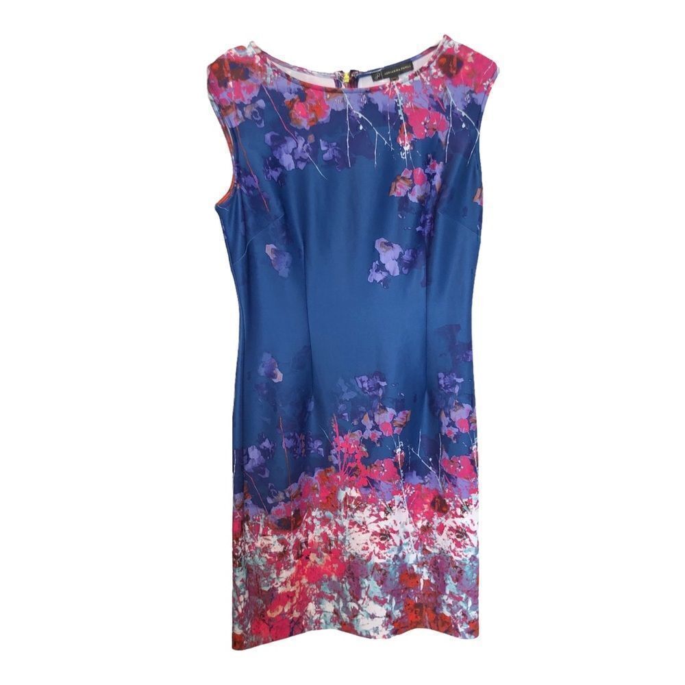 Adrianna Papell  semi-formal dress sleeveless midi bright blue floral Size 8